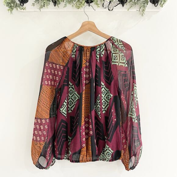 Diane Von Furstenberg Multicolor Collage Print 100% Silk Stretch Flowy Blouse - Picture 2 of 4